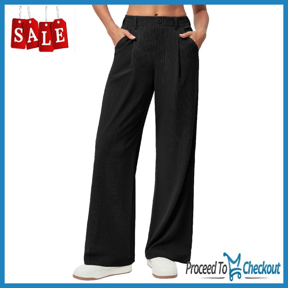 Wide Leg Work Pants Stretchy Pull-On Business Casual Slacks